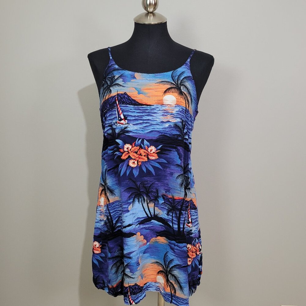 Blue floral Hawaiian mini dress spaghetti strap dress
